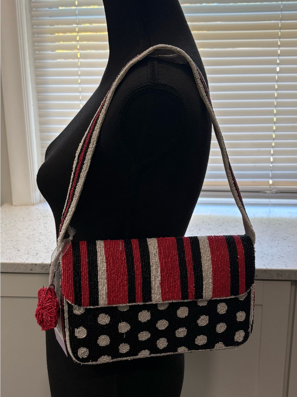 NWT Statement Bag!! Viral Beaded Shoulder Bag – Bold Stripes + Polka Dots